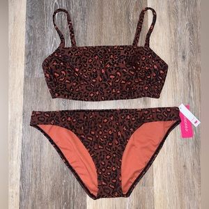 NWT Xhilaration Cheetah Print Two Piece Bikini. D/DD Top; Large Bottoms